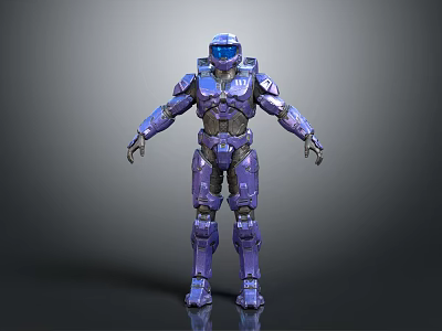 Game Movie Character Purple Armored Warrior With Blue Helmet Full Body Armor Standing Pose 3d model