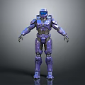 Game Movie Character Purple Armored Warrior With Blue Helmet Full Body Armor Standing Pose