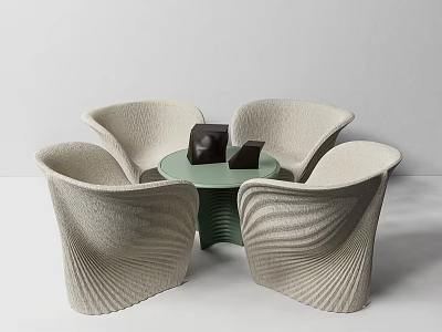 Modern Table And Chair Set With Cream Wavy Texture Chairs And Green Round Top 3d model