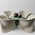Modern Table And Chair Set With Cream Wavy Texture Chairs And Green Round Top