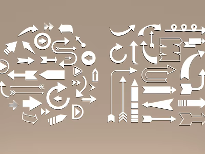 Modern Wall Decor With White Arrows Symbols And Decorative Elements On Brown Background 3d model