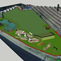 Landscape Garden Design With Green Lawn Trees Pond And Pathways