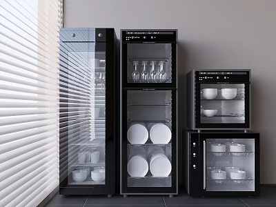 Modern Black Glass Door Kitchen Appliances For Storing Plates And Bowls 3d model
