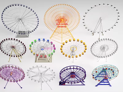 Kids Playground With Various Colorful Ferris Wheels In Different Fun Designs 3d model
