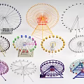 Kids Playground With Various Colorful Ferris Wheels In Different Fun Designs