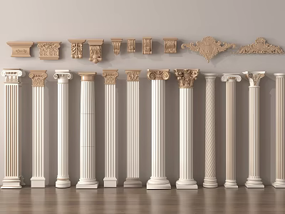 Different Styles Of Classical Stone Columns With Decorative Capitals And Ornaments 3d model