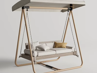 Modern Hanging Swing Chair with Wooden Frame Canopy and Comfortable Sofa Cushions 3d model