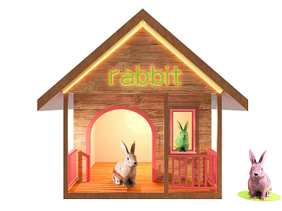 Wooden Reptile House With Illuminated Sign And Pet Reptiles Inside Outside 3d model