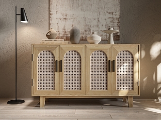 Silly Side Cabinet Solid Wood Rattan Side Cabinet Entrance Cabinet 3d model