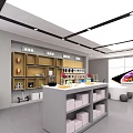 MELOLA Mall Store Modern Interior With White Display Counters Colorful Posters And Product Shelves