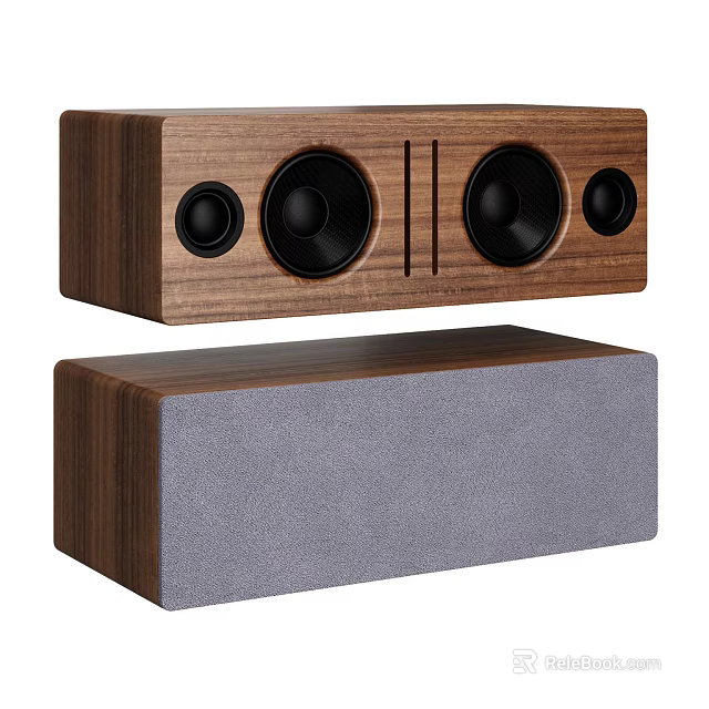 Wooden Center Channel Speaker With Subwoofer And Gray Front Panel Design 3d model 