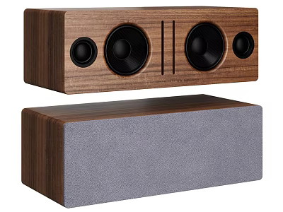 Wooden Center Channel Speaker With Subwoofer And Gray Front Panel Design 3d model