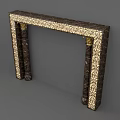 Ornate Mantel With Intricate Patterned Frame And Carved Gold Accent Columns