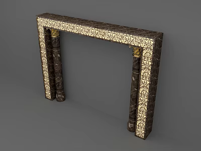 Ornate Mantel With Intricate Patterned Frame And Carved Gold Accent Columns 3d model