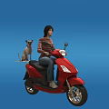 Woman Joyfully Riding Red Scooter With Small Dog On Back Seat