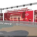 Stage Setup With Red Backdrop Lighting And Audience Seats For Quality Event 3d model