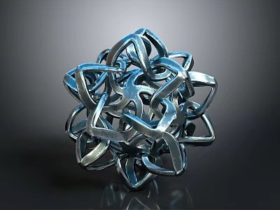 Artistic Silver Furniture Decorative Piece With Intertwined Metal Rings Spherical Structure 3d model