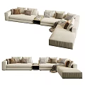 Beige Sectional Sofa with Decorative Pillows Coffee Table and Throw Blanket 3d model