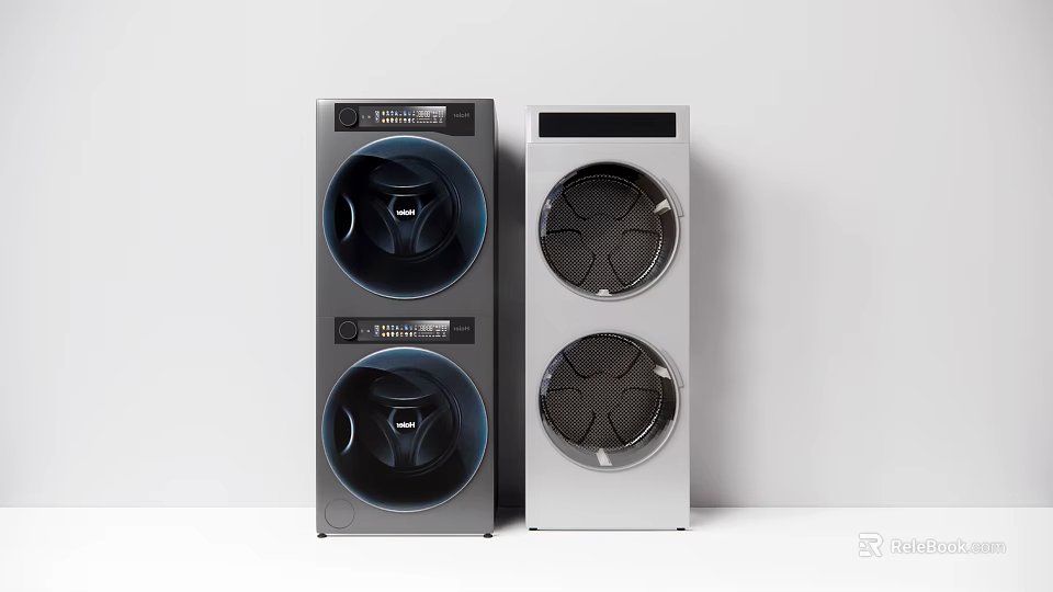 Two Modern Washing Machines With Sleek Design And Round Door For Home Laundry Use 3d model 