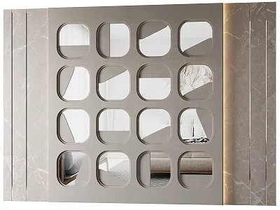 Modern Decorative Wall Panel With Square Cutouts Mirrored Inserts And Marble Texture 3d model