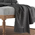 Cozy Gray Sofa Bench With Wooden Legs Upholstered Seat And Knitted Blanket