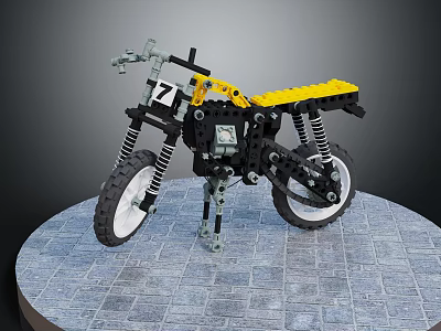 Building Blocks Off Road Motorcycle Model with Yellow Body Black Frame and White Wheels 3d model