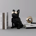Decorative Ornament Set With Black Geometric Dog Figurine Golden Glasses Books And Golden Ring Ornament