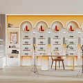 Modern Boutique Interior Design Featuring Arched Display Shelves Central Table And Product Displays