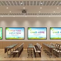 Modern Conference Room Interior With Multiple Screens Long Tables And Chairs
