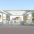 MELOLA Mall Store Modern Interior With White Display Counters Colorful Posters And Product Shelves