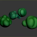 3D Rendered Tall Trees With Orange Trunks Green Canopies And Small Green Pine Trees