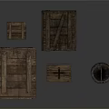 Rustic Wooden Crates in Various Sizes and Vintage Metal Bucket for Home Use