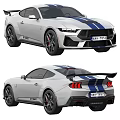 Ford Mustang GT500 White Sports Car With Blue Stripes Black Wheels And Red Brake Calipers