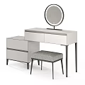 Modern Dressing Table With Round Mirror Side Cabinet And Padded Stool 3d model