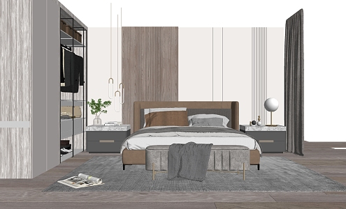 Light Luxury Background Double Bed Home Double Bed 3d model