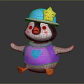 Cute Cartoon Penguin With Blue Hat Yellow Star Purple Shirt And Blue Heart
