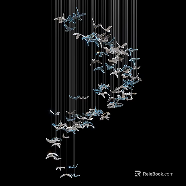 Modern Bird Shaped Chandelier with Blue Silver Birds Artistic Hanging Design for Elegant Interiors 3d model 