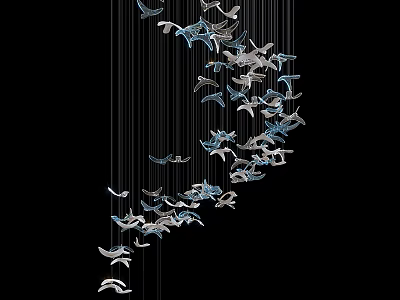 Modern Bird Shaped Chandelier with Blue Silver Birds Artistic Hanging Design for Elegant Interiors 3d model