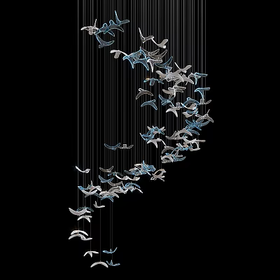 Modern Bird Shaped Chandelier with Blue Silver Birds Artistic Hanging Design for Elegant Interiors 3d model