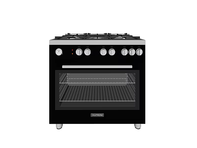 Black Gas Stove Oven Combo Kitchen Appliance With Multiple Burners And Knobs 3d model