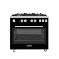 Black Gas Stove Oven Combo Kitchen Appliance With Multiple Burners And Knobs