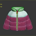 Stylish Puffy Puffer Jacket With White Pink Color Block And Zipper Design