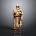 Elderly Man Standing in Traditional Clothing Holding Walking Stick Against Gray Background
