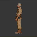 Man in Work Uniform With Suspenders Brown Boots and Tool Belt on Gray Gradient Background