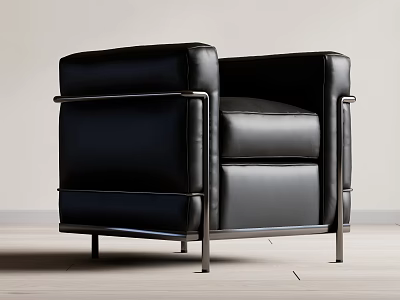 Black Leather Modern Single Sofa with Metal Frame Minimalist Living Room Design 3d model