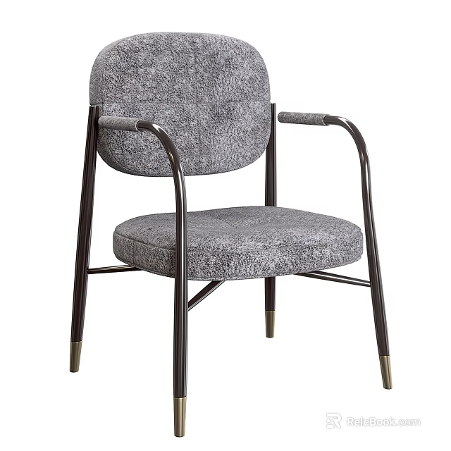 Gray Textured Fabric Leisure Chair With Metal Frame And Curved Armrests Design 3d model 
