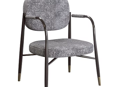 Gray Textured Fabric Leisure Chair With Metal Frame And Curved Armrests Design 3d model