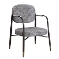 Gray Textured Fabric Leisure Chair With Metal Frame And Curved Armrests Design