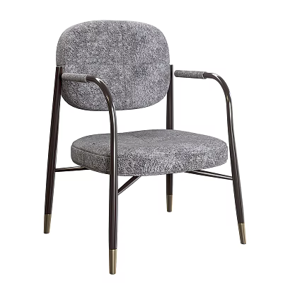 Gray Textured Fabric Leisure Chair With Metal Frame And Curved Armrests Design 3d model