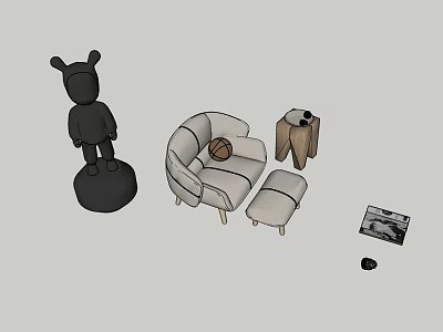 Minimalist Single Sofa With Ottoman Side Table And Decorative Ball Accent 3d model